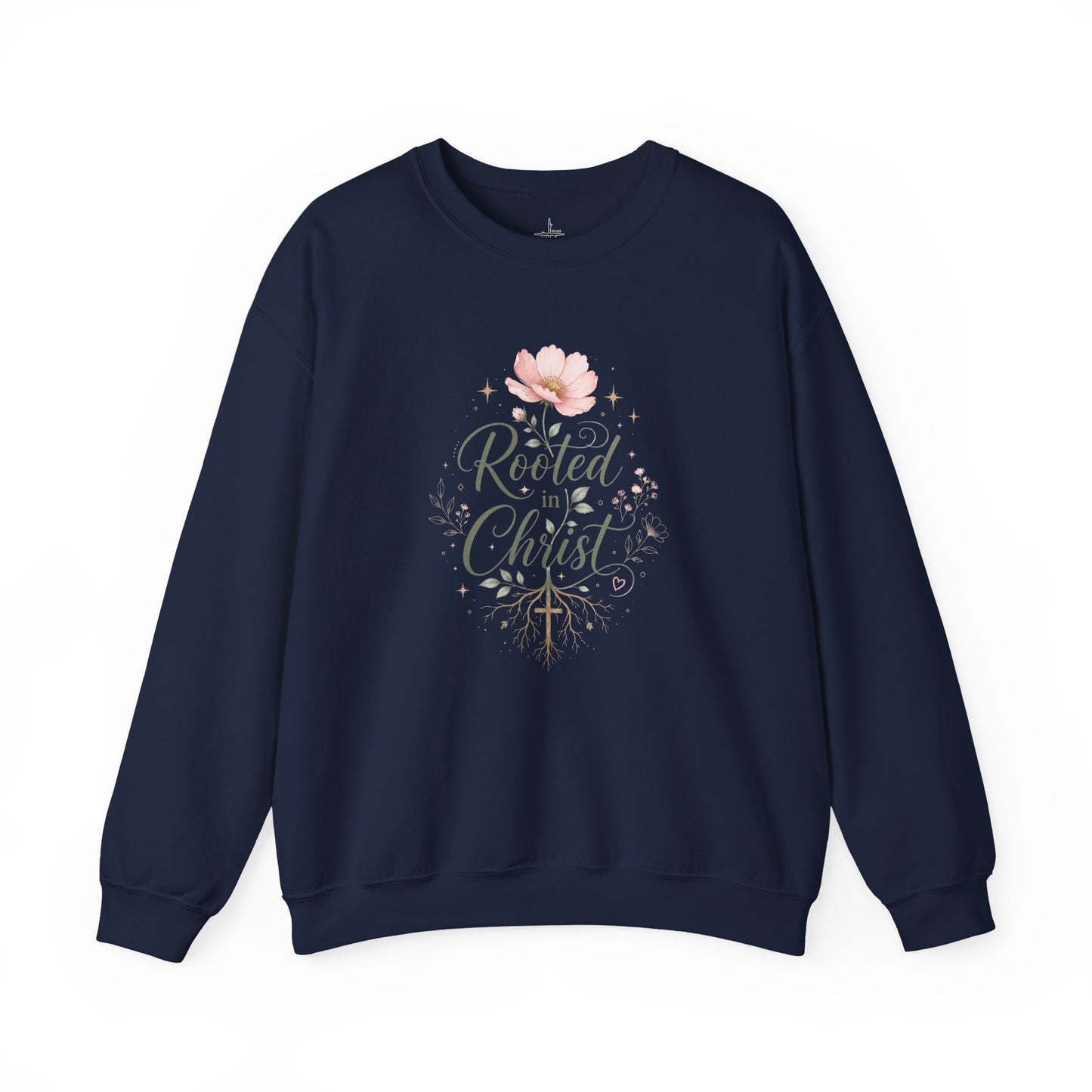Rooted In Christ Christian Graphic Crewneck Sweatshirt