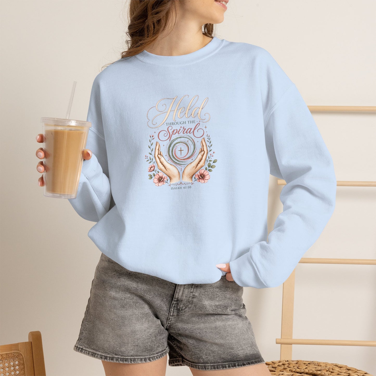 Held Through The Spiral | Christian Crewneck Sweatshirt