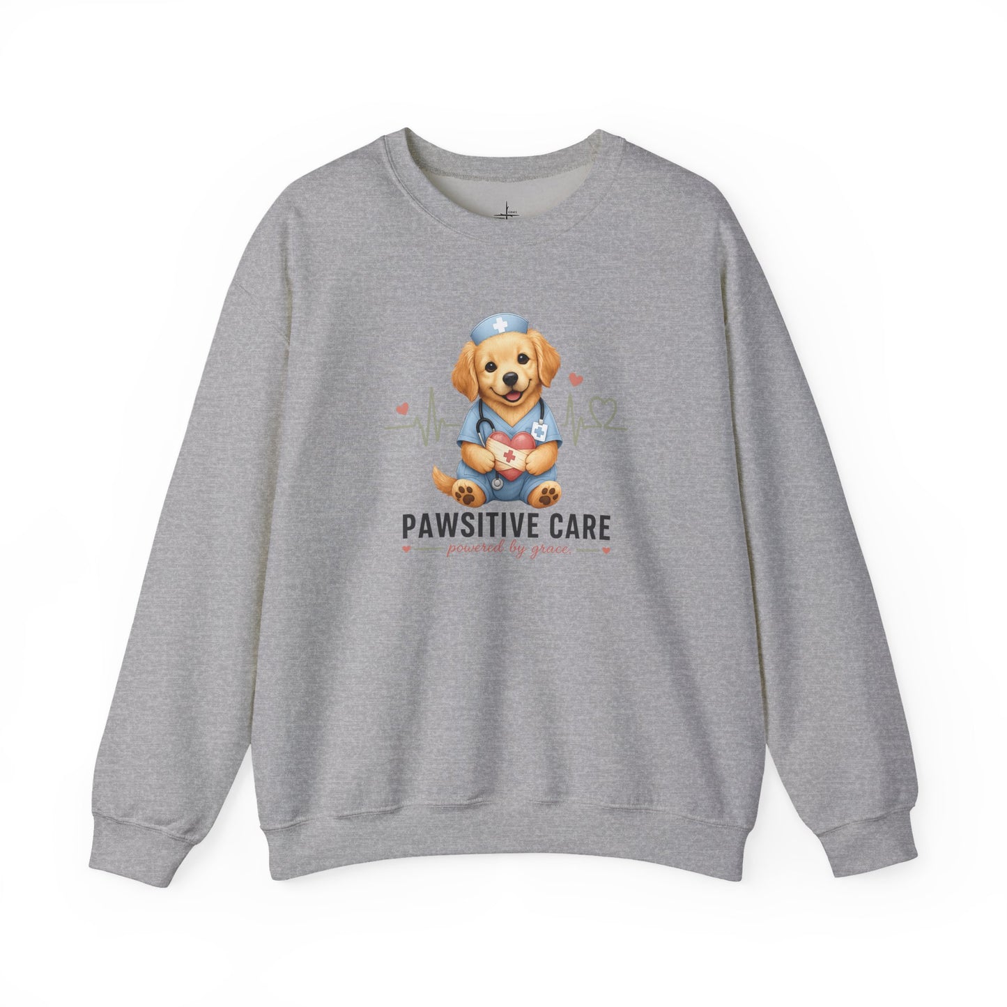 Pawsitive Care Christian Nurse Graphic Crewneck Sweatshirt