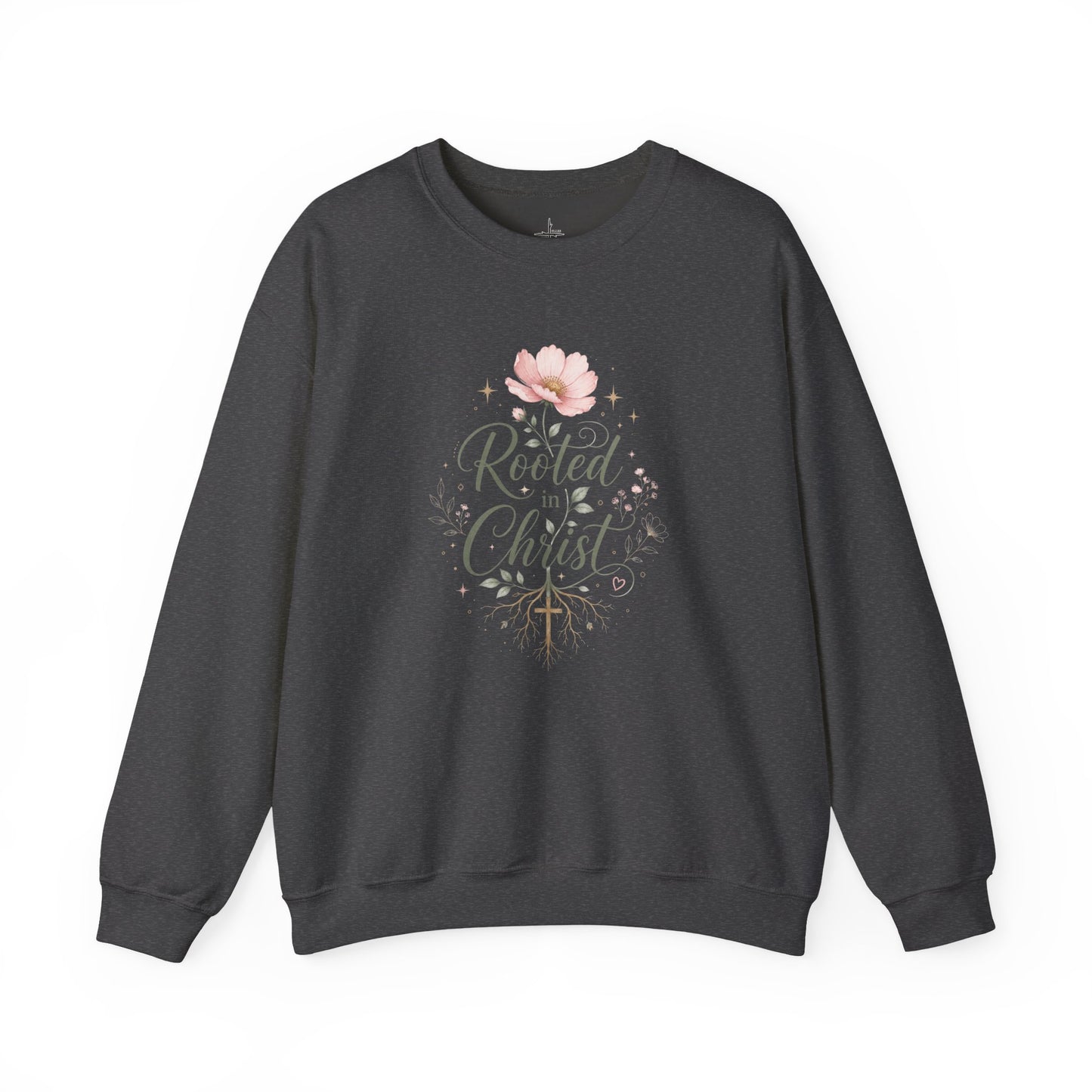 Rooted In Christ Christian Graphic Crewneck Sweatshirt