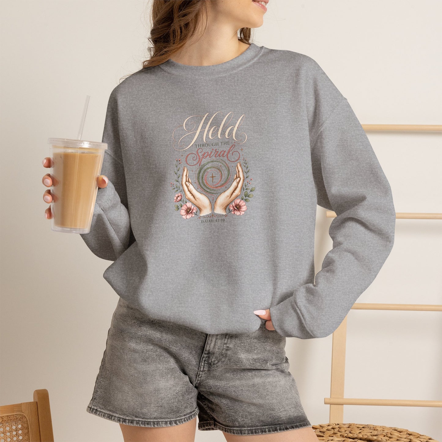 Held Through The Spiral | Christian Crewneck Sweatshirt
