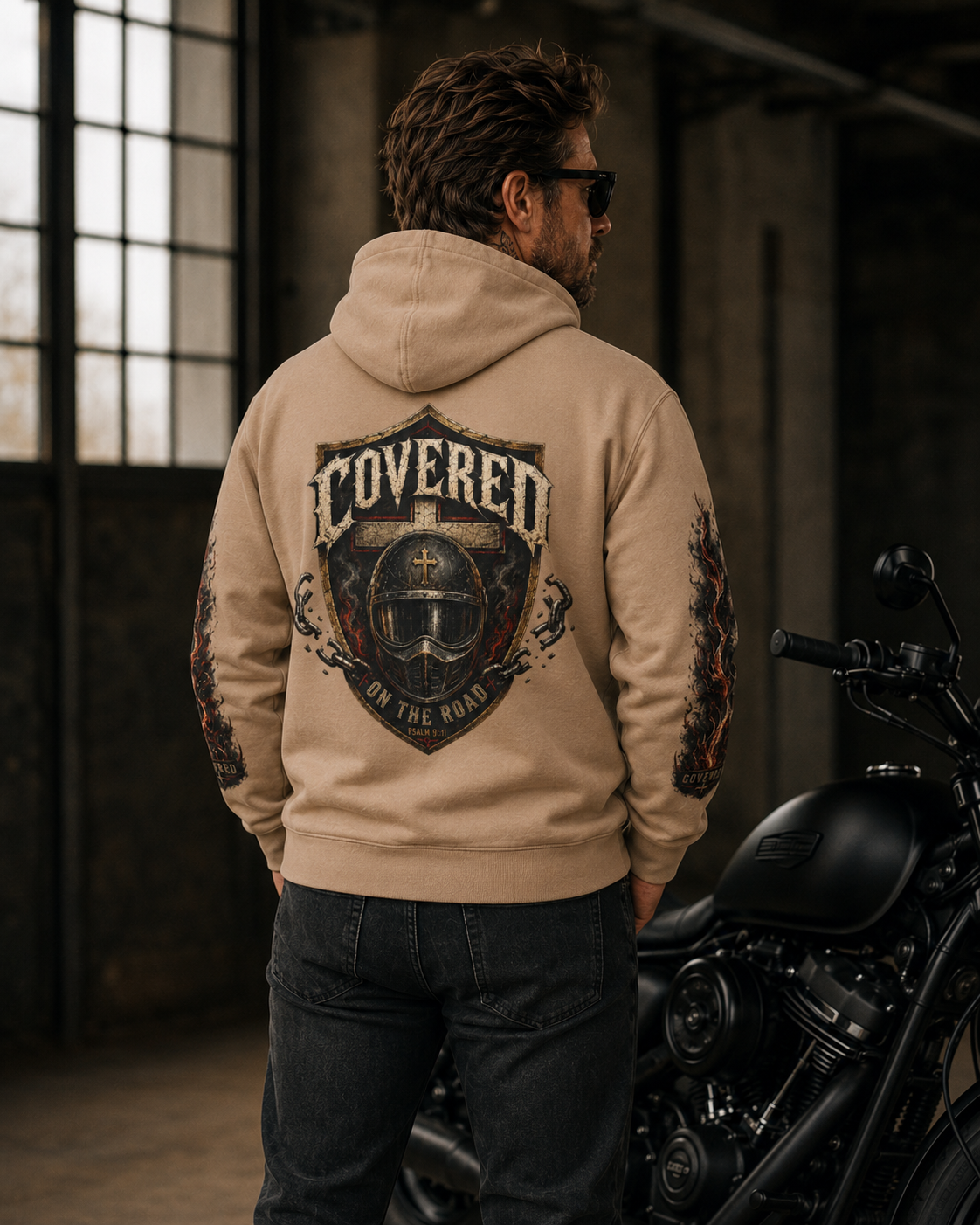 Covered On The Road | Christian Biker Hoodie | Psalm 91:11