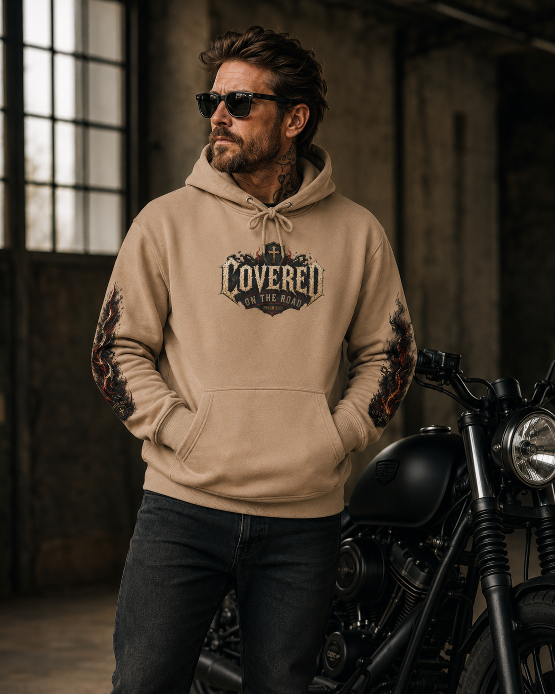 Covered On The Road | Christian Biker Hoodie | Psalm 91:11