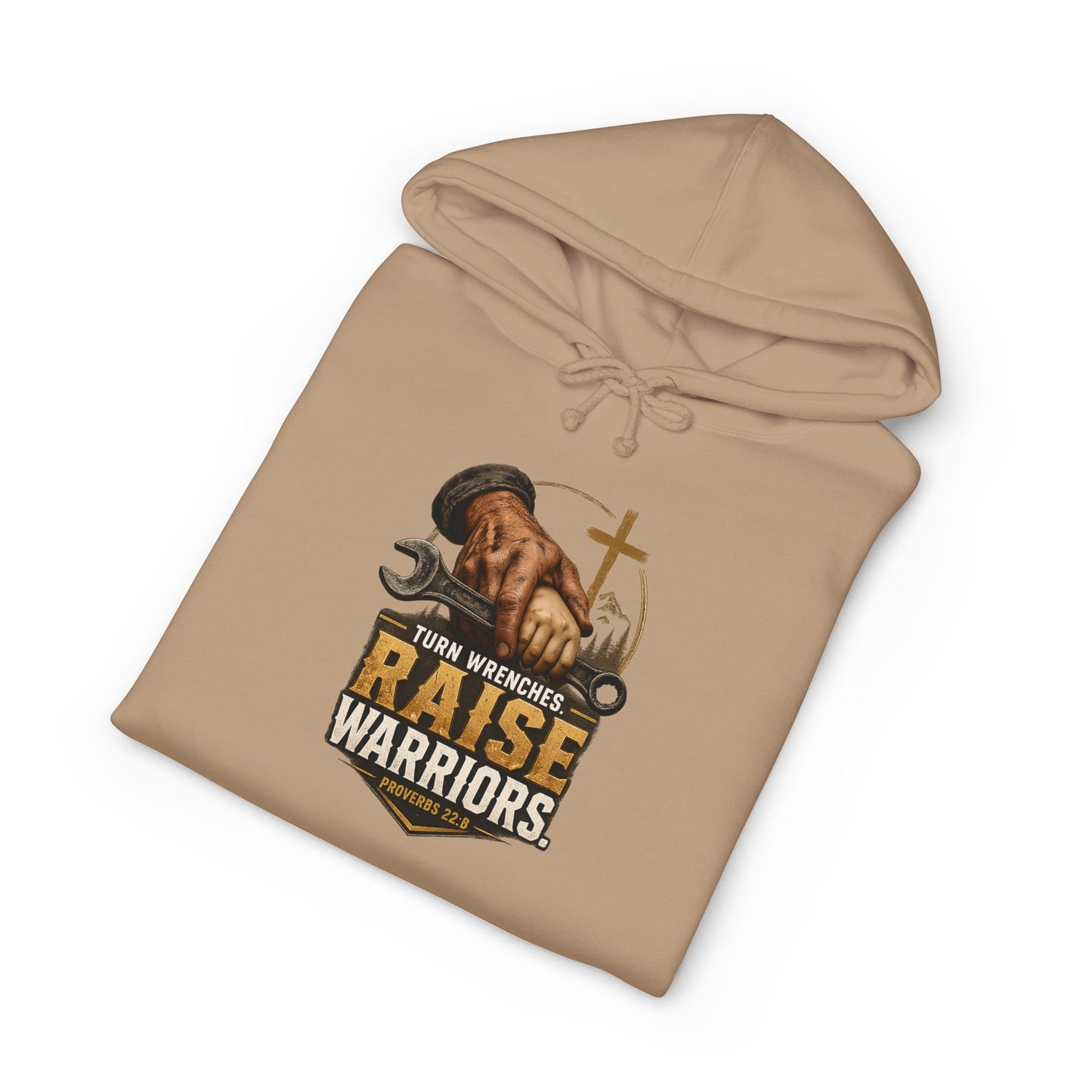 Turn Wrenches Raise Warriors | Christian Dad Hoodie | Proverbs 22:6
