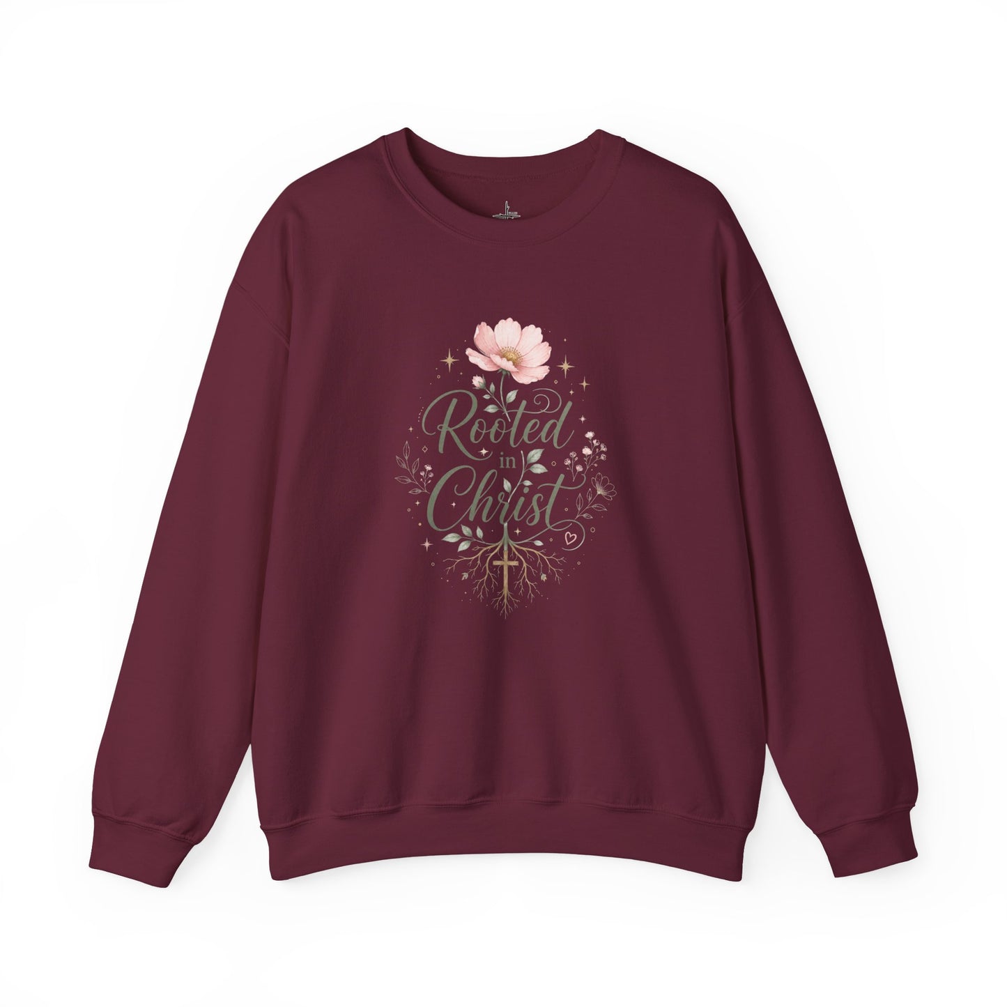 Rooted In Christ Christian Graphic Crewneck Sweatshirt