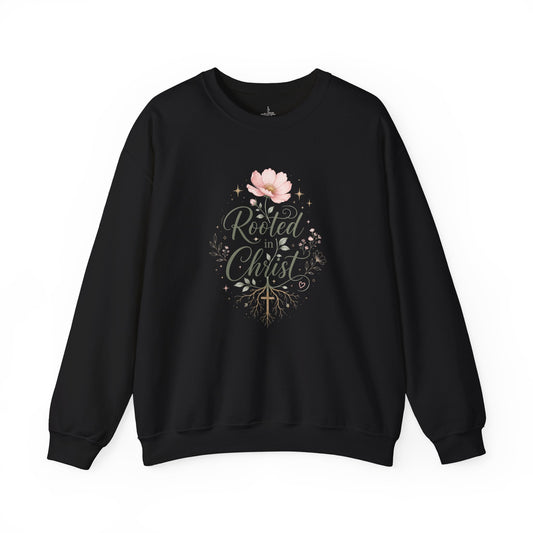 Rooted In Christ Christian Graphic Crewneck Sweatshirt