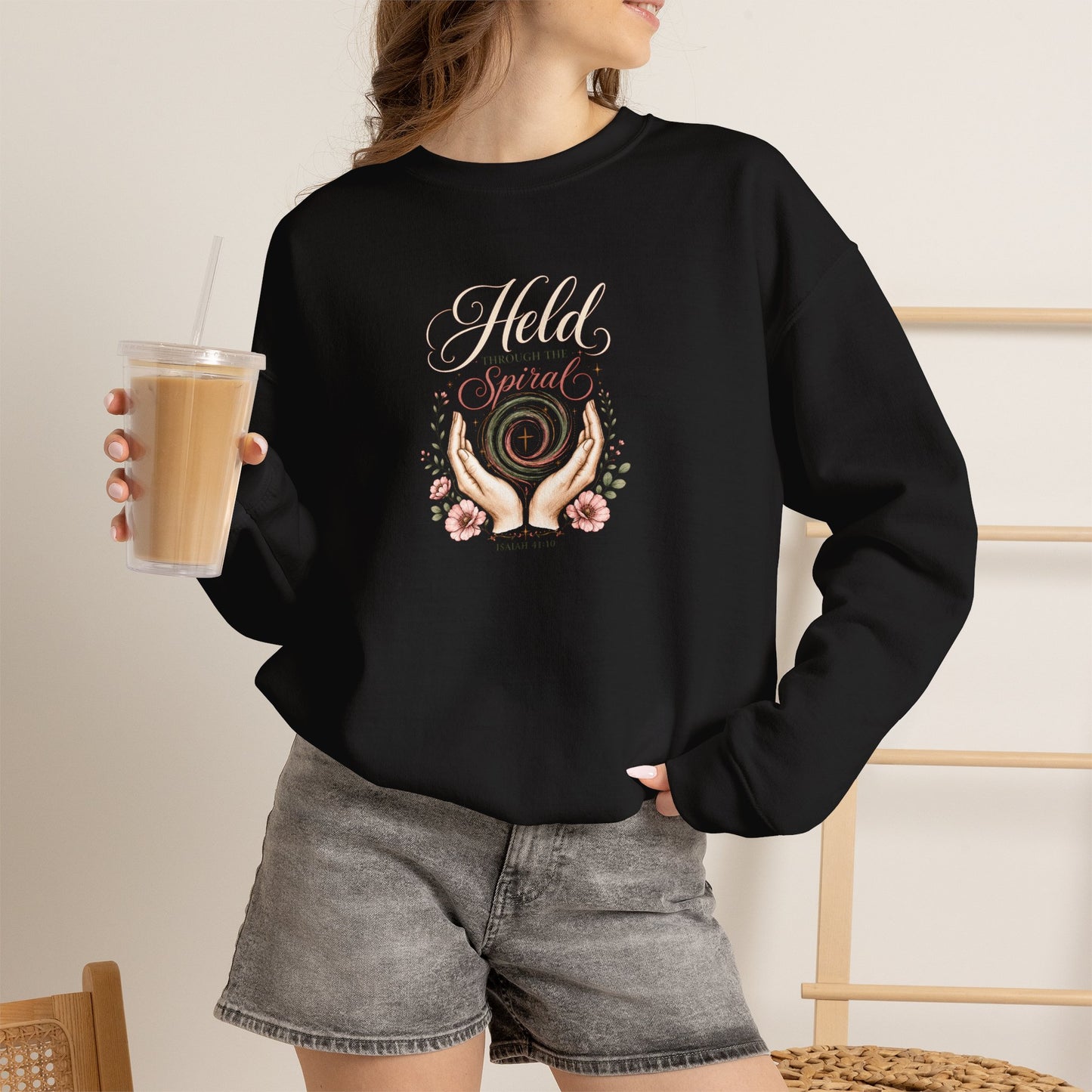 Held Through The Spiral | Christian Crewneck Sweatshirt