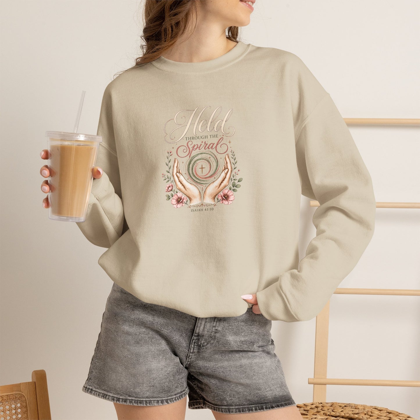Held Through The Spiral | Christian Crewneck Sweatshirt