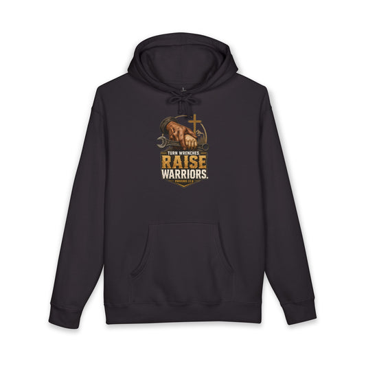 Turn Wrenches Raise Warriors | Christian Dad Hoodie | Proverbs 22:6