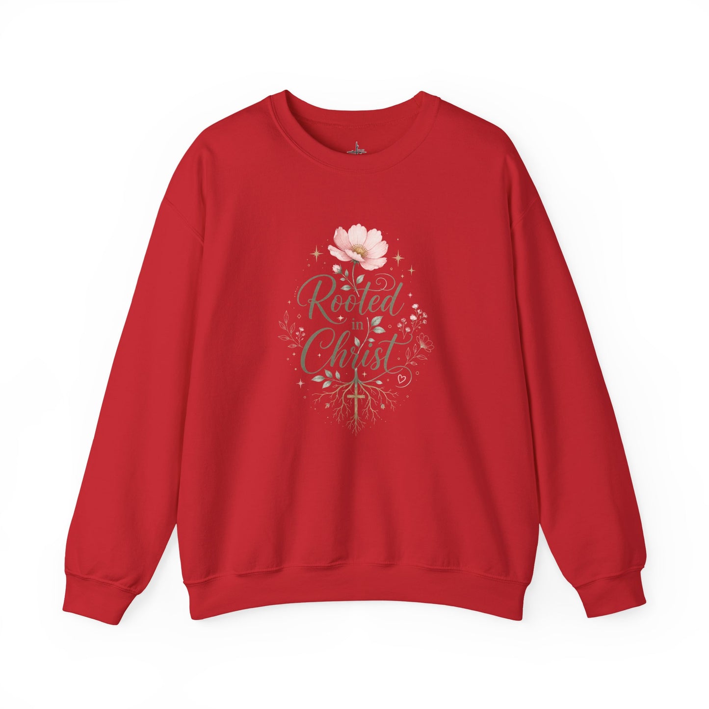 Rooted In Christ Christian Graphic Crewneck Sweatshirt