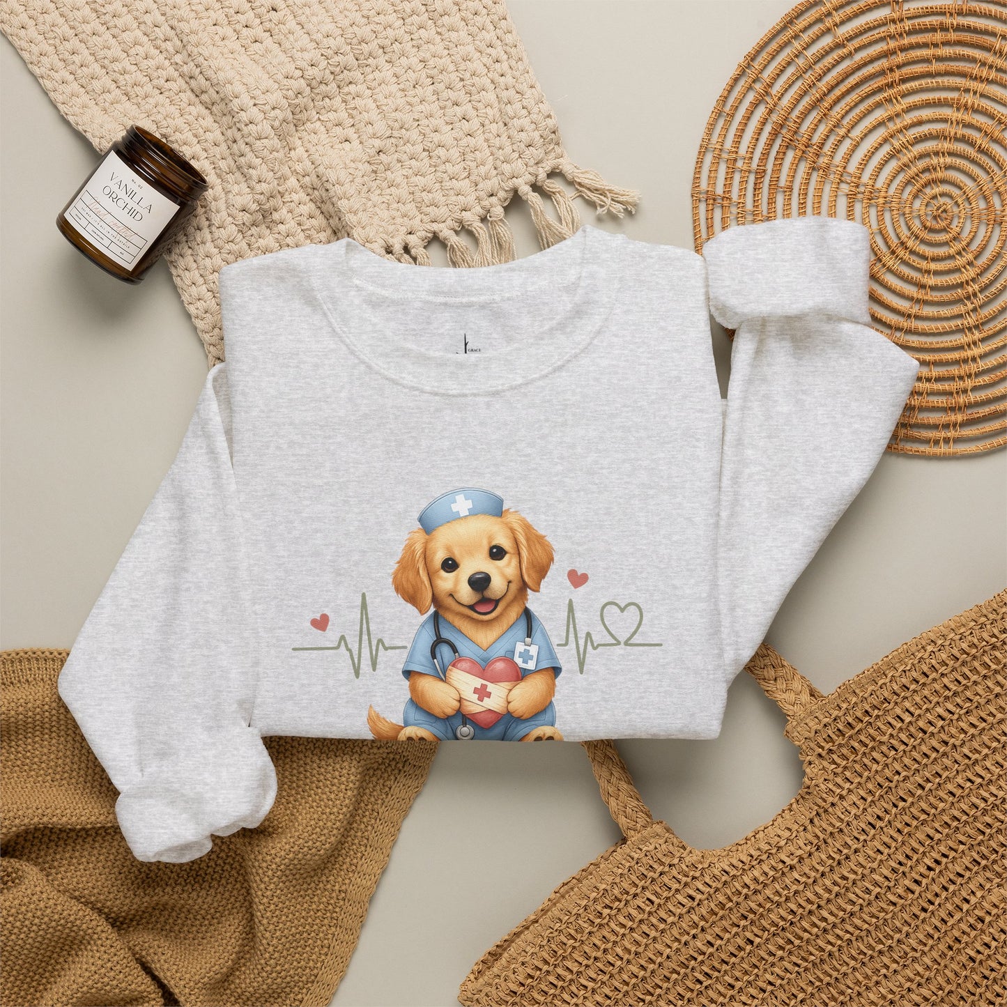Pawsitive Care Christian Nurse Graphic Crewneck Sweatshirt