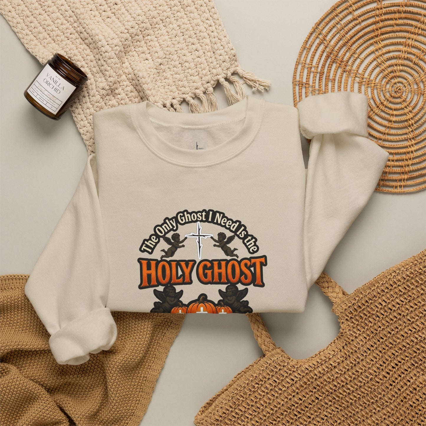 Holy Ghost Christian Halloween Graphic Crewneck Sweatshirt