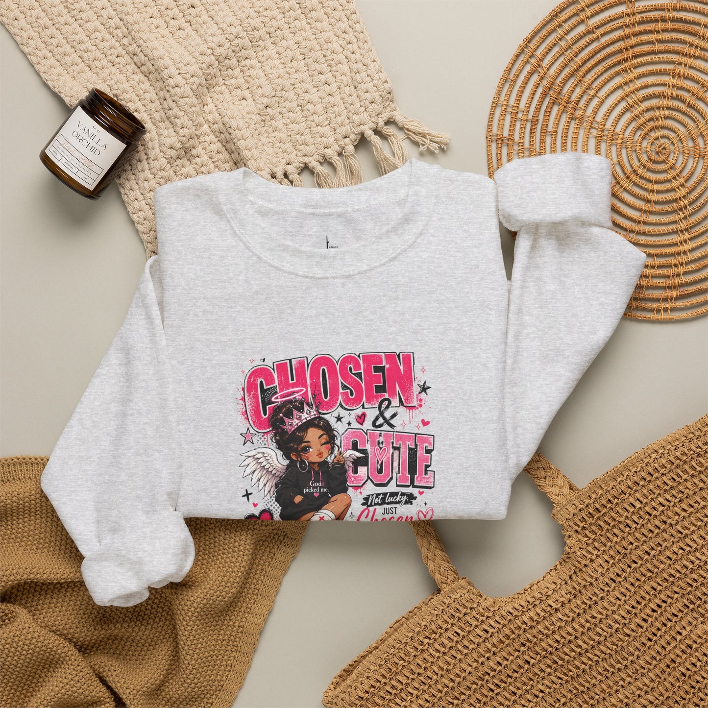 Chosen & Cute Christian Graphic Crewneck Sweatshirt