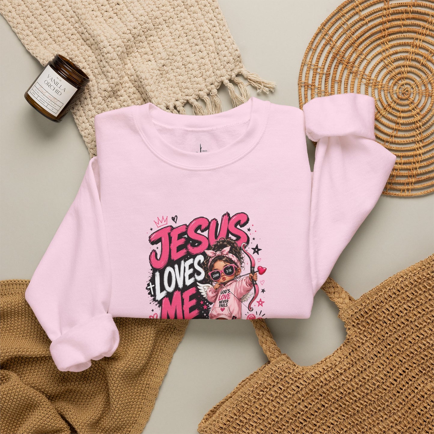 Jesus Loves Me Sweatshirt — Cute Pink Faith Crewneck for Girls & Teens