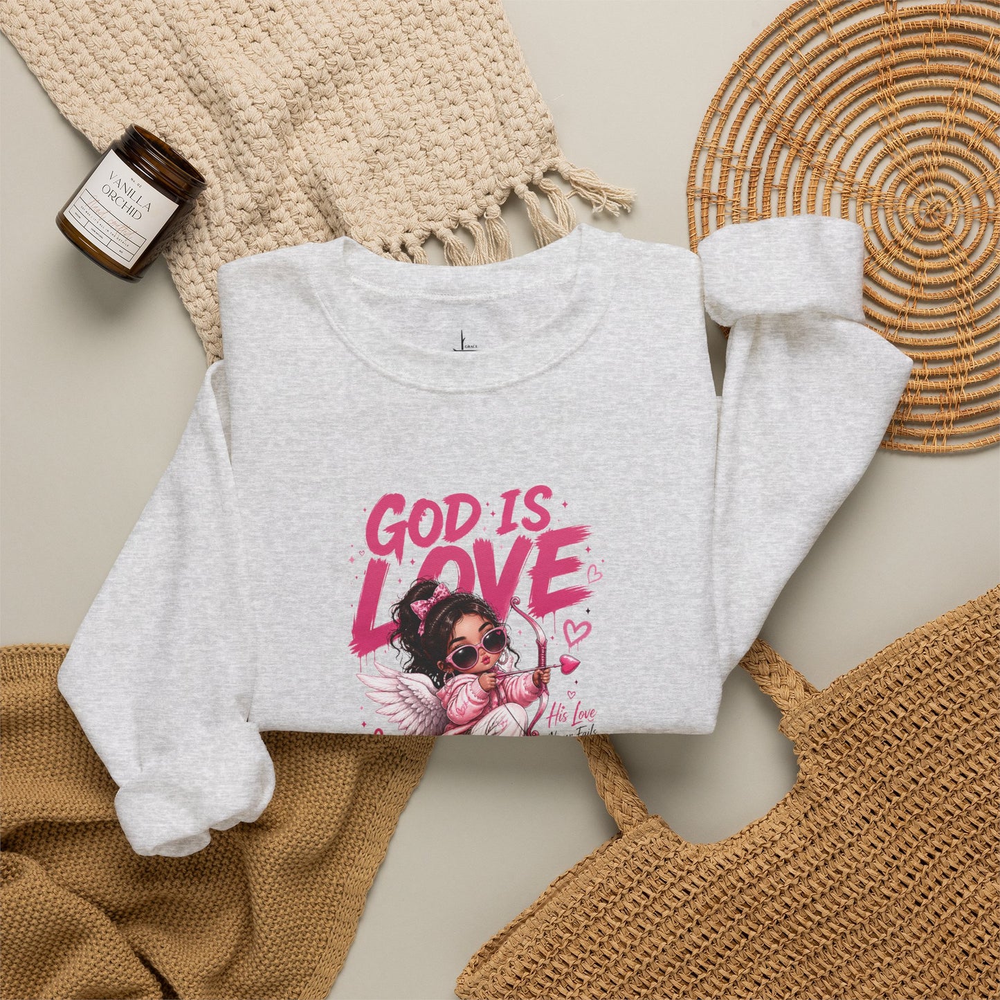 God Is Love Christian Graphic Crewneck Sweatshirt