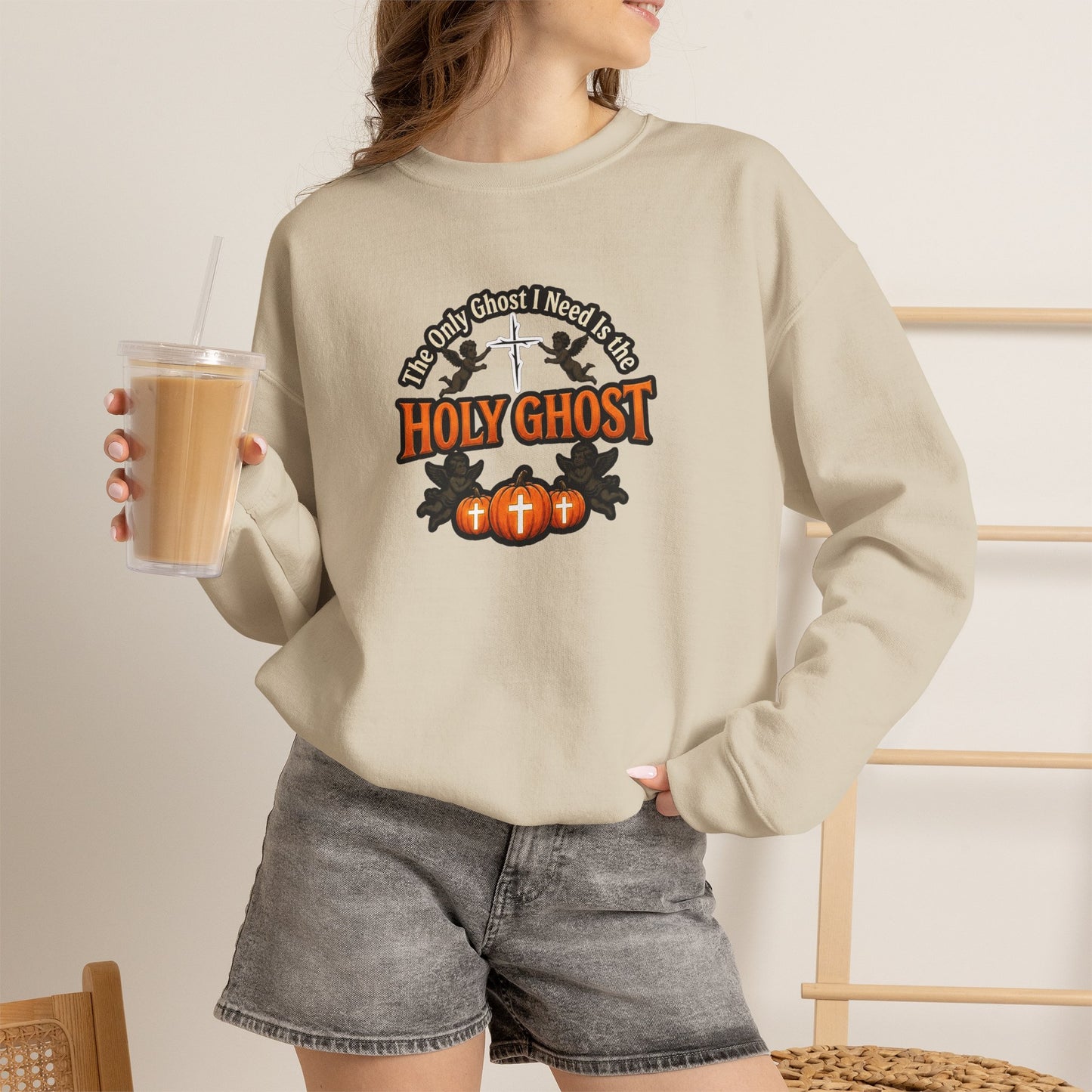 Holy Ghost Christian Halloween Graphic Crewneck Sweatshirt