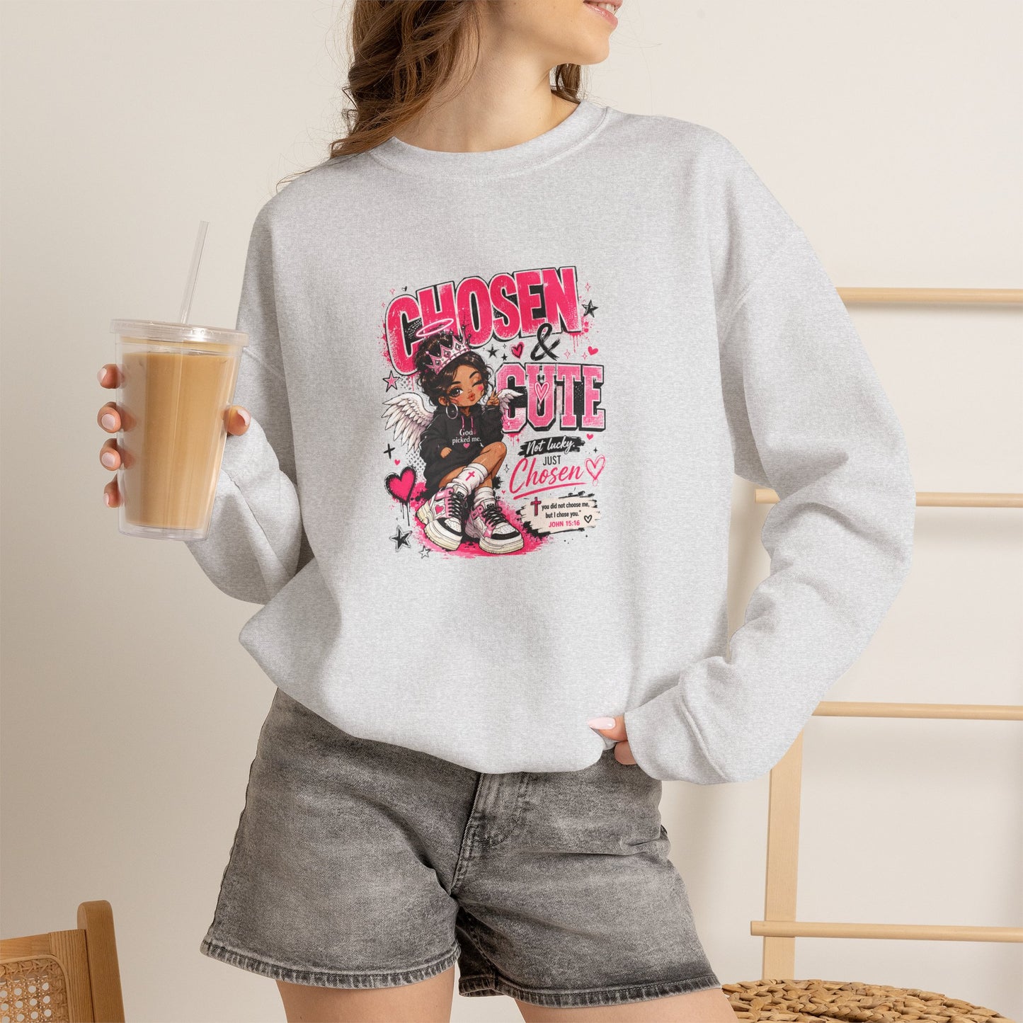 Chosen & Cute Christian Graphic Crewneck Sweatshirt