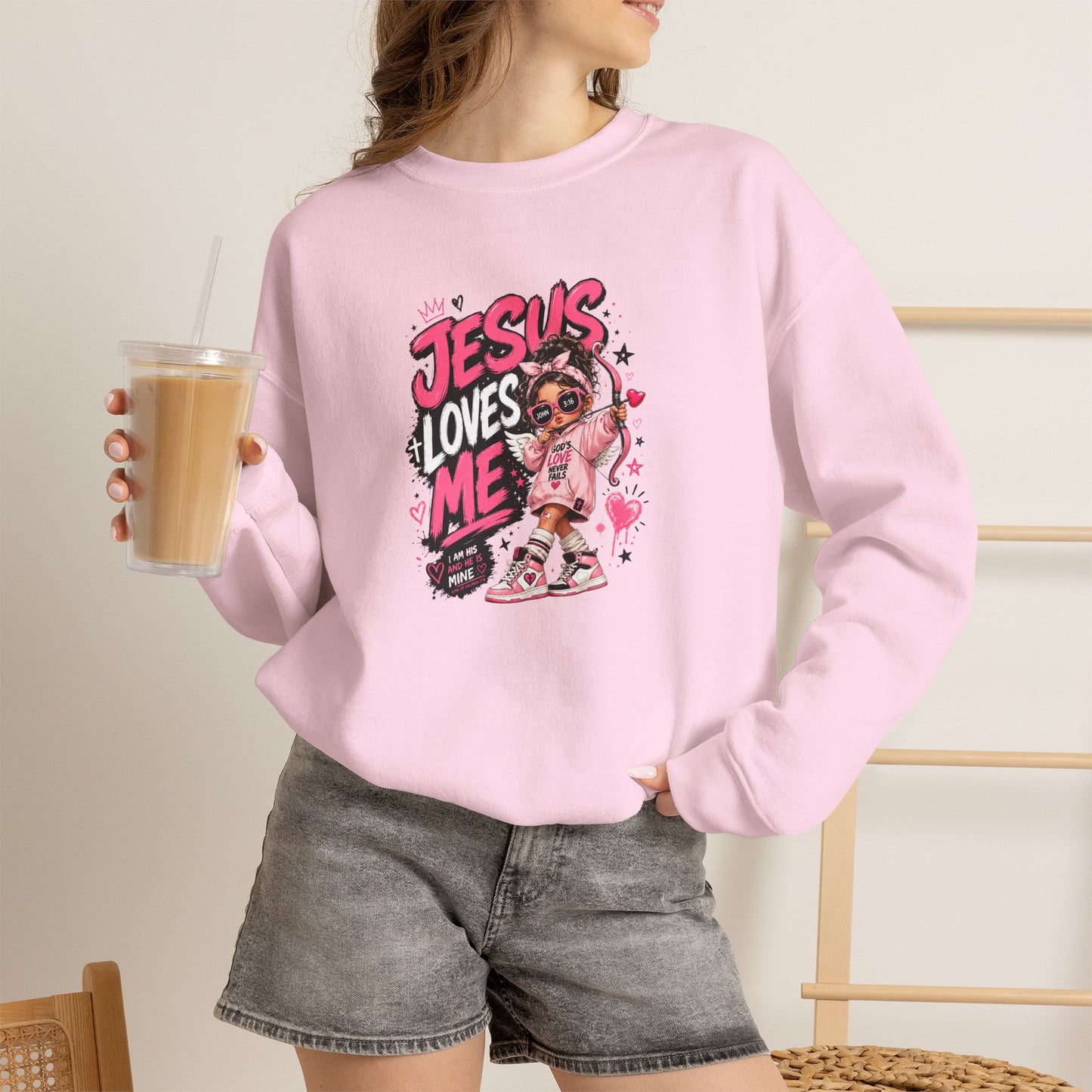 Jesus Loves Me Sweatshirt — Cute Pink Faith Crewneck for Girls & Teens