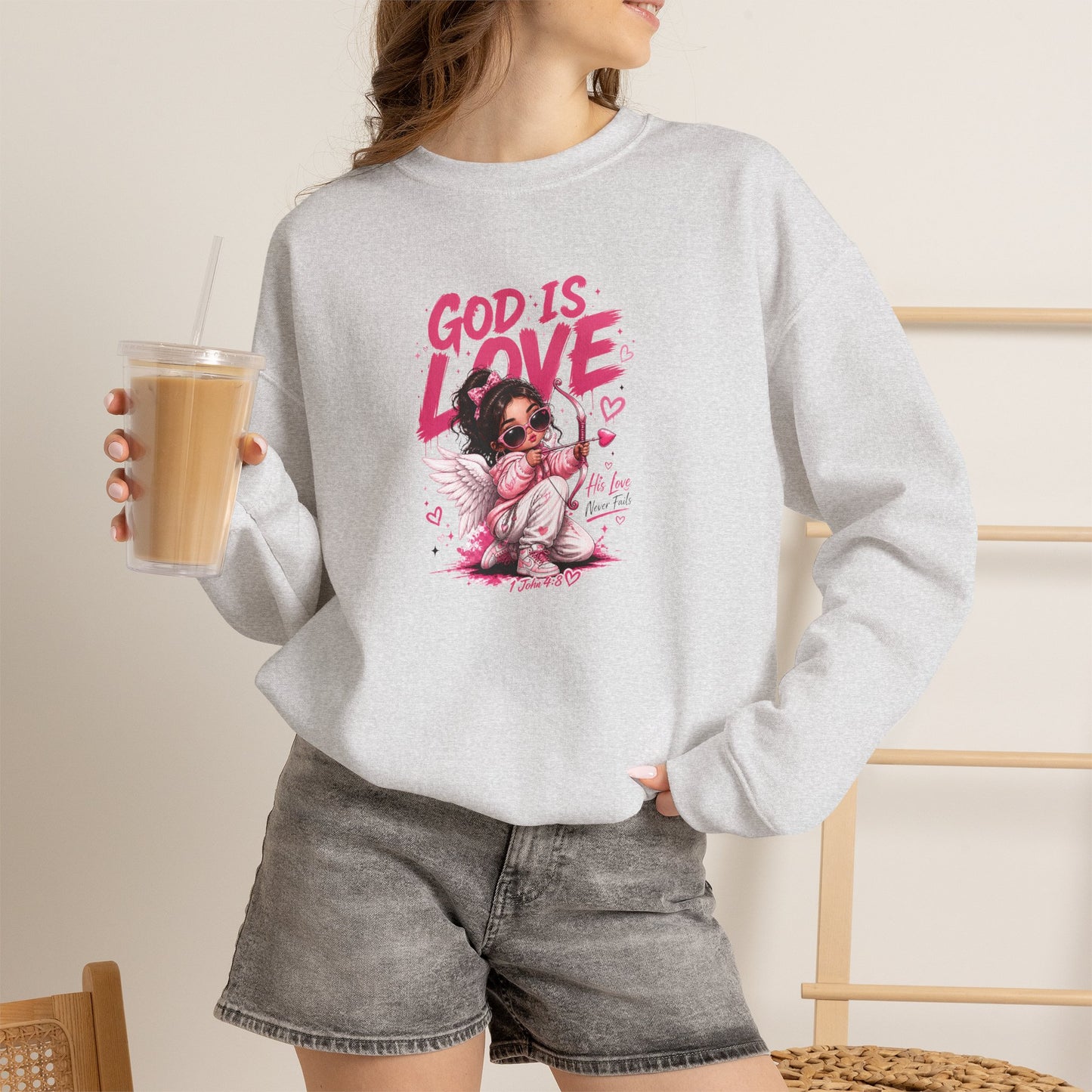 God Is Love Christian Graphic Crewneck Sweatshirt