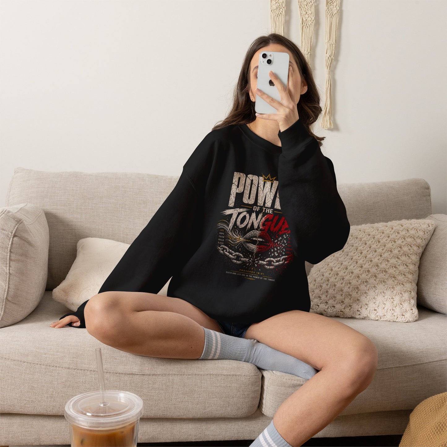Power Of The Tongue Proverbs 18:21 Christian Crewneck Sweatshirt