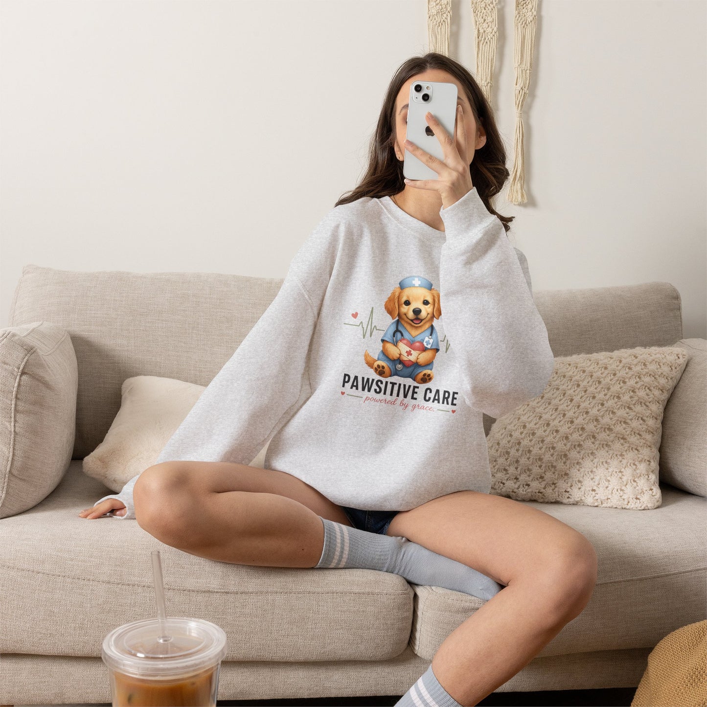 Pawsitive Care Christian Nurse Graphic Crewneck Sweatshirt