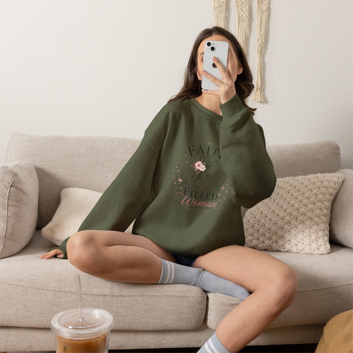 Faith Filled Woman Christian Graphic Crewneck Sweatshirt
