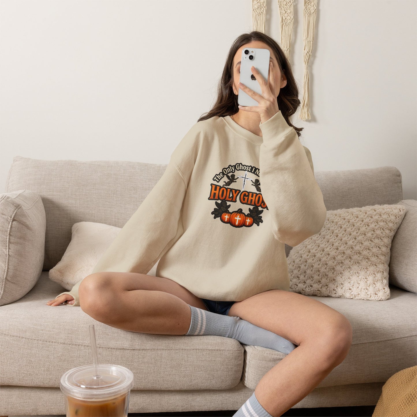Holy Ghost Christian Halloween Graphic Crewneck Sweatshirt