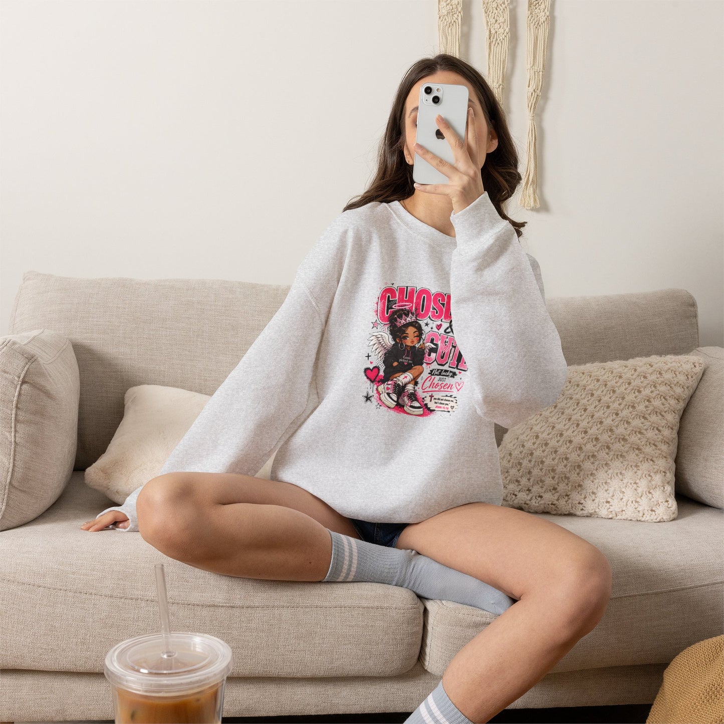 Chosen & Cute Christian Graphic Crewneck Sweatshirt
