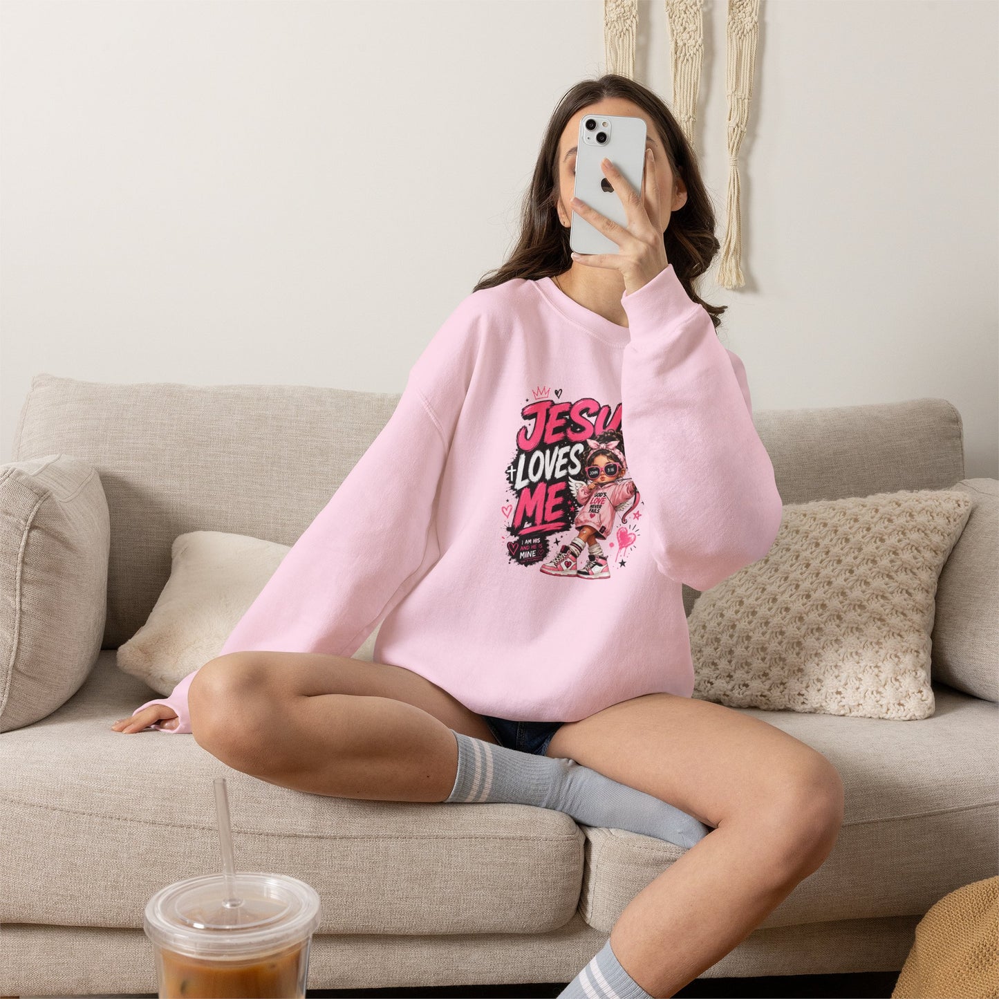 Jesus Loves Me Sweatshirt — Cute Pink Faith Crewneck for Girls & Teens