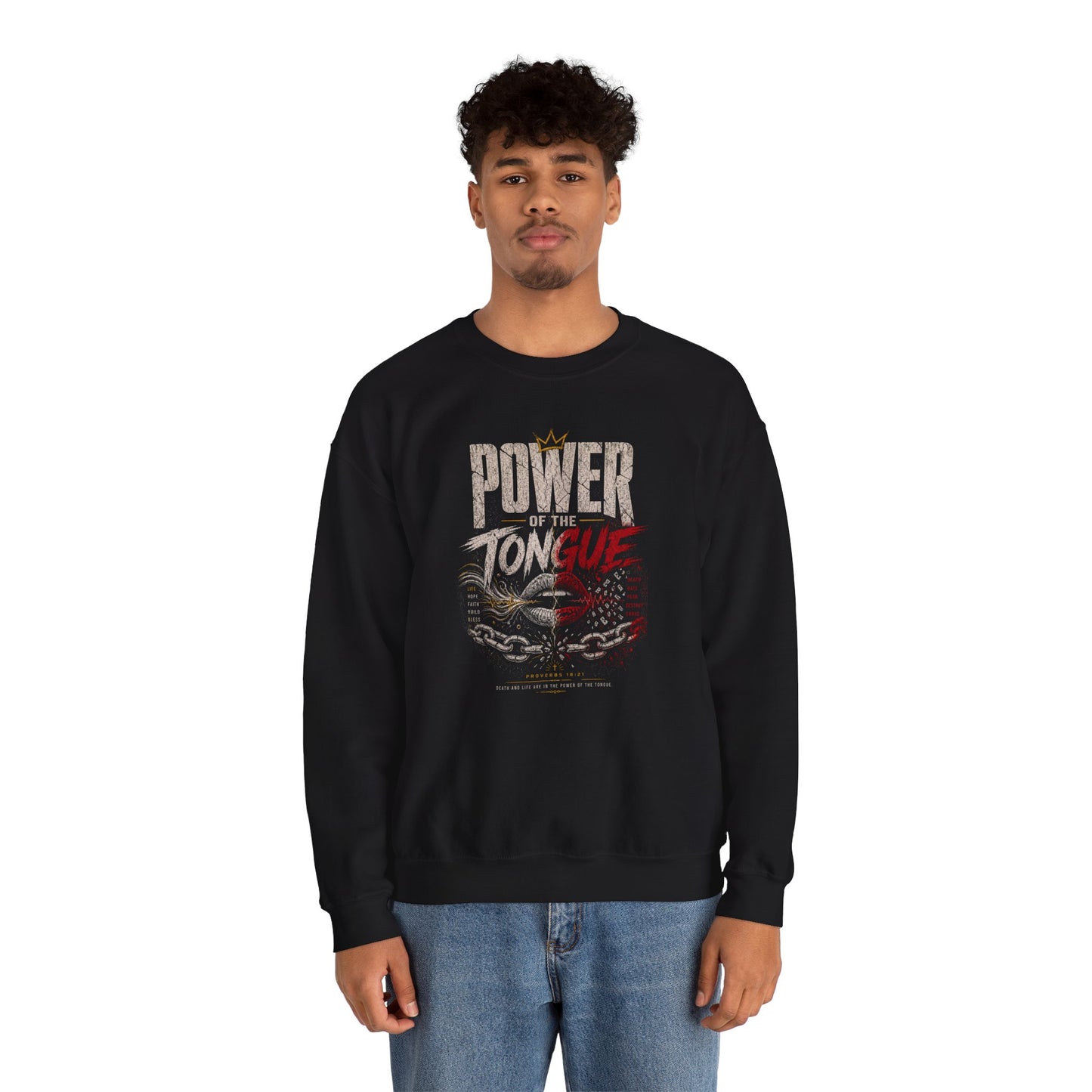 Power Of The Tongue Proverbs 18:21 Christian Crewneck Sweatshirt